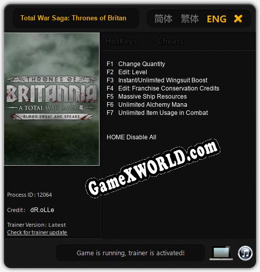 Total War Saga: Thrones of Britannia - Blood, Sweat and Spears: Трейнер +7 [v1.6]