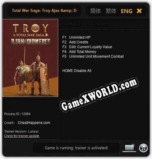 Total War Saga: Troy Ajax & Diomedes: Трейнер +5 [v1.5]