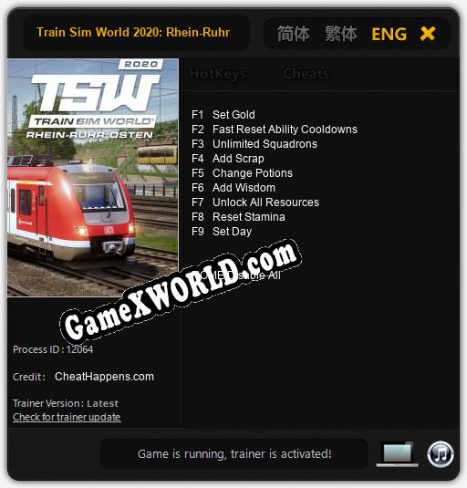 Train Sim World 2020: Rhein-Ruhr Osten: Wuppertal - Hagen: Трейнер +9 [v1.1]