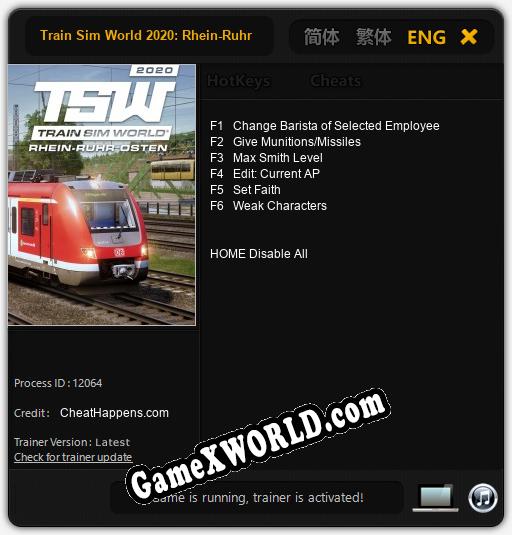 Трейнер для Train Sim World 2020: Rhein-Ruhr Osten: Wuppertal Hagen [v1.0.4]