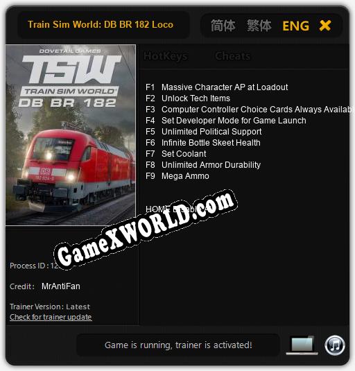 Трейнер для Train Sim World: DB BR 182 Loco [v1.0.6]