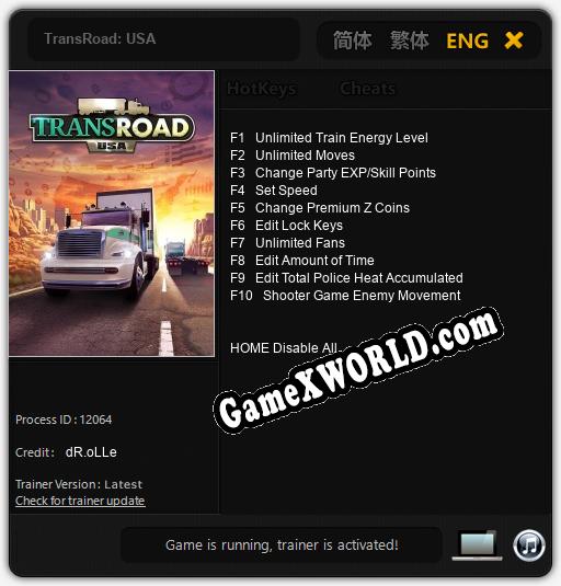 Трейнер для TransRoad: USA [v1.0.7]