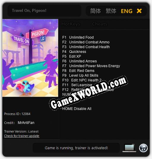 Travel On, Pigeon!: Трейнер +13 [v1.7]