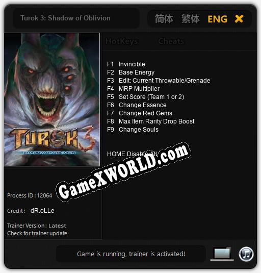 Трейнер для Turok 3: Shadow of Oblivion [v1.0.8]