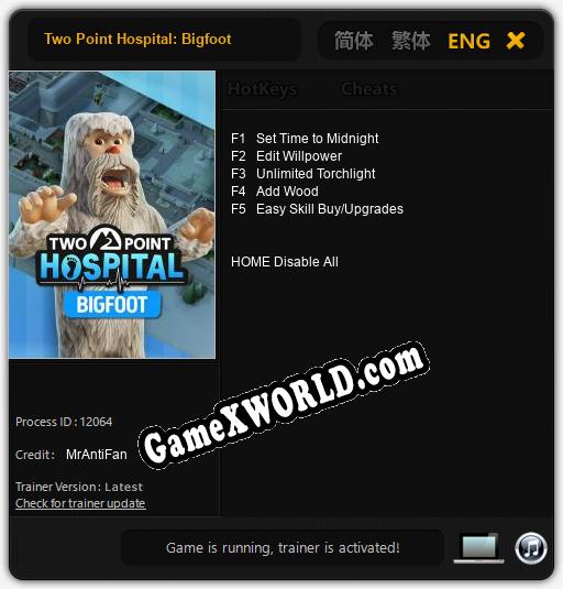Трейнер для Two Point Hospital: Bigfoot [v1.0.6]