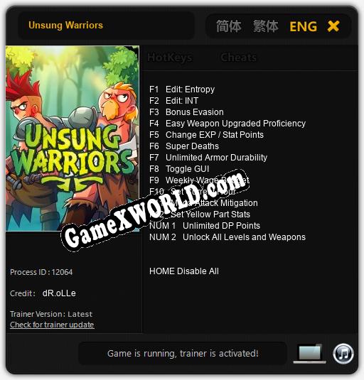 Unsung Warriors: Читы, Трейнер +14 [dR.oLLe]