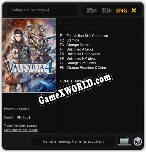 Valkyria Chronicles 4: ТРЕЙНЕР И ЧИТЫ (V1.0.35)
