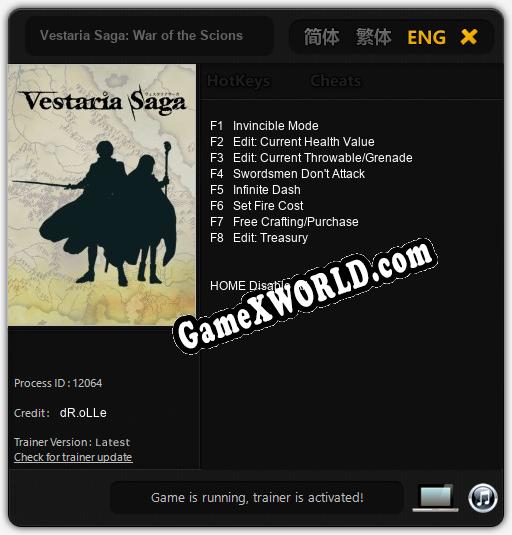 Vestaria Saga: War of the Scions: ТРЕЙНЕР И ЧИТЫ (V1.0.6)