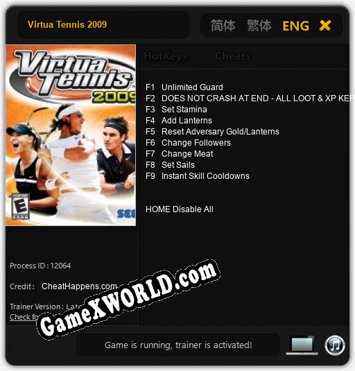 Трейнер для Virtua Tennis 2009 [v1.0.9]