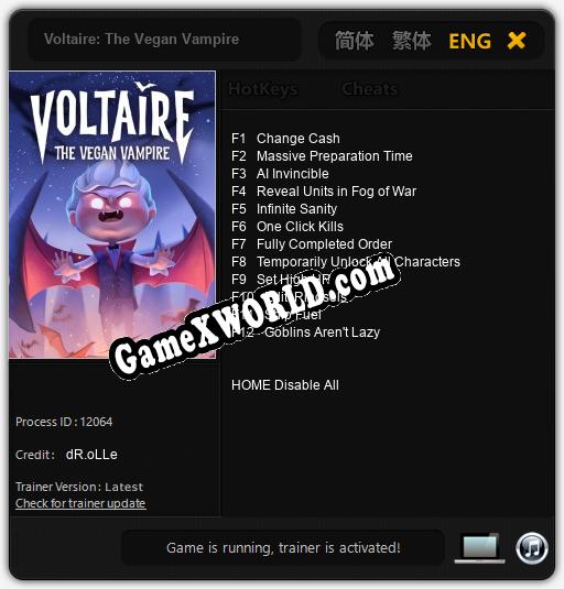 Трейнер для Voltaire: The Vegan Vampire [v1.0.4]