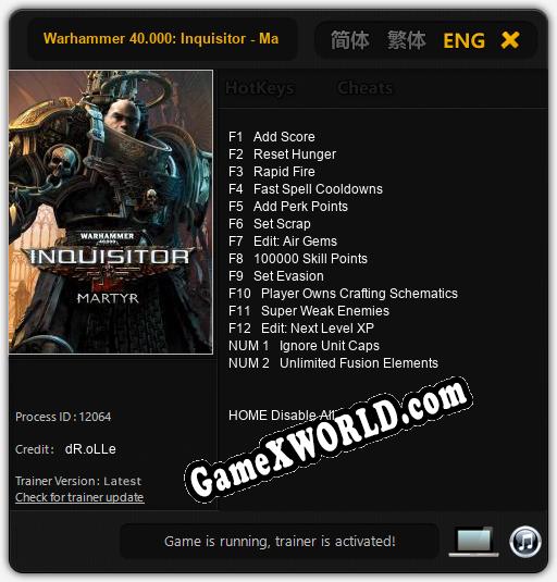 Warhammer 40.000: Inquisitor - Martyr: Трейнер +14 [v1.9]