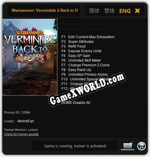 Warhammer: Vermintide 2 Back to Ubersreik: Трейнер +12 [v1.9]