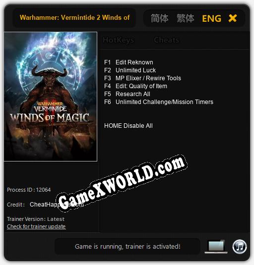 Трейнер для Warhammer: Vermintide 2 Winds of Magic [v1.0.3]