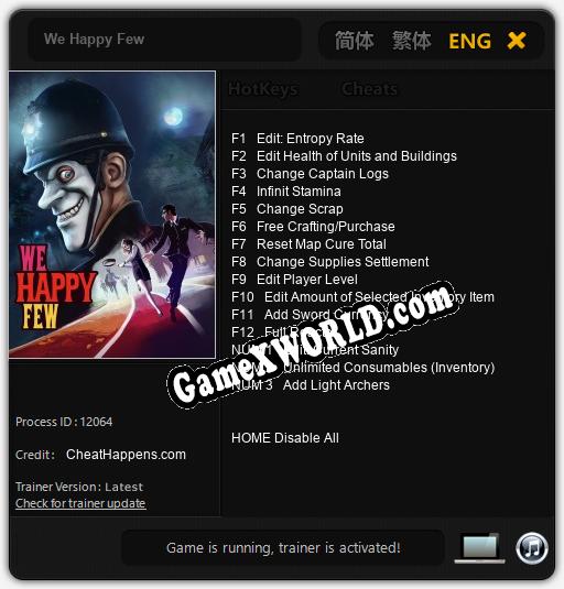 Трейнер для We Happy Few [v1.0.1]