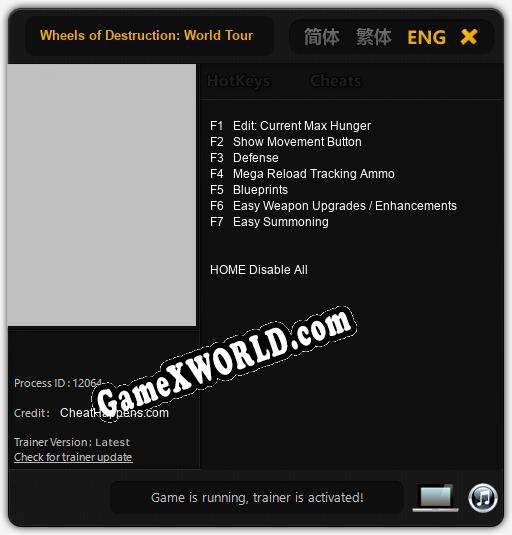 Wheels of Destruction: World Tour: Трейнер +7 [v1.2]