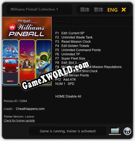 Трейнер для Williams Pinball Collection 1 [v1.0.8]