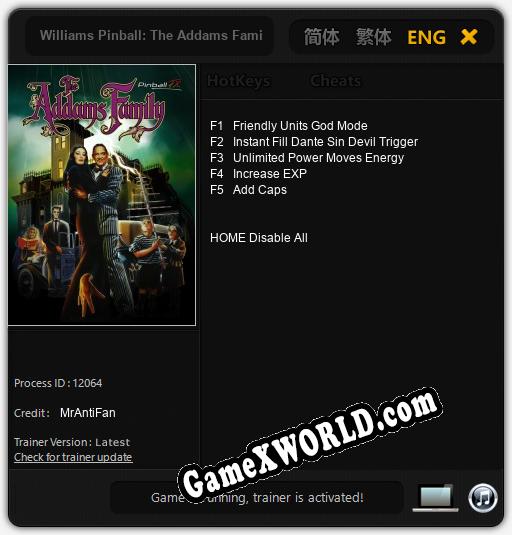 Трейнер для Williams Pinball: The Addams Family [v1.0.9]