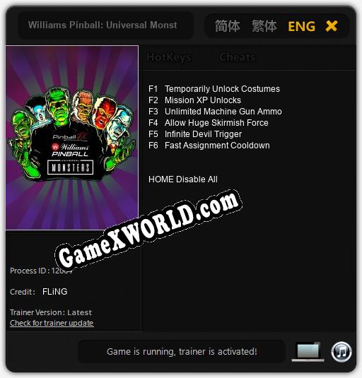 Williams Pinball: Universal Monsters: ТРЕЙНЕР И ЧИТЫ (V1.0.64)