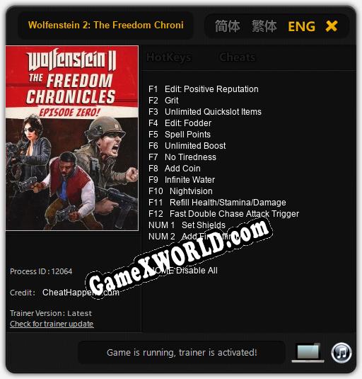 Трейнер для Wolfenstein 2: The Freedom Chronicles Episode Zero [v1.0.3]