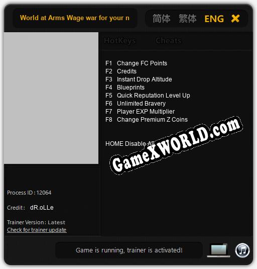 World at Arms Wage war for your nation!: Трейнер +8 [v1.3]