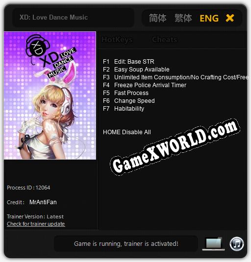 Трейнер для XD: Love Dance Music [v1.0.6]