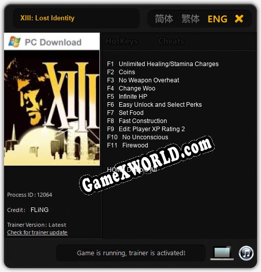 XIII: Lost Identity: ТРЕЙНЕР И ЧИТЫ (V1.0.68)