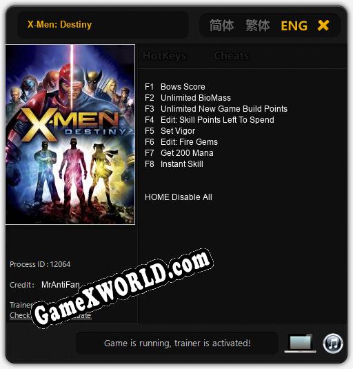 X-Men: Destiny: Трейнер +8 [v1.3]