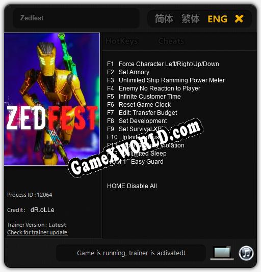 Zedfest: Трейнер +13 [v1.7]