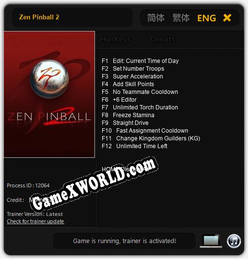 Zen Pinball 2: Трейнер +12 [v1.2]