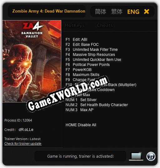 Трейнер для Zombie Army 4: Dead War Damnation Valley [v1.0.3]