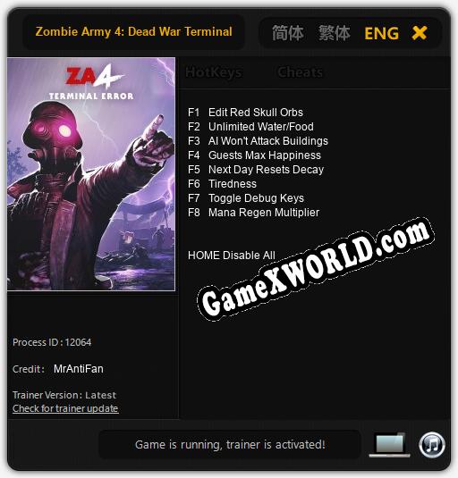 Трейнер для Zombie Army 4: Dead War Terminal Error [v1.0.8]