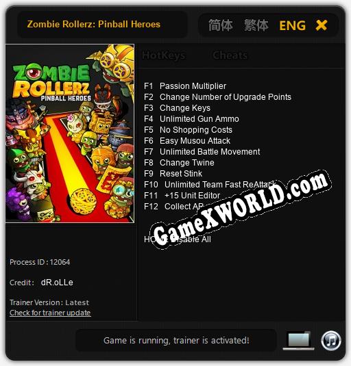 Трейнер для Zombie Rollerz: Pinball Heroes [v1.0.6]